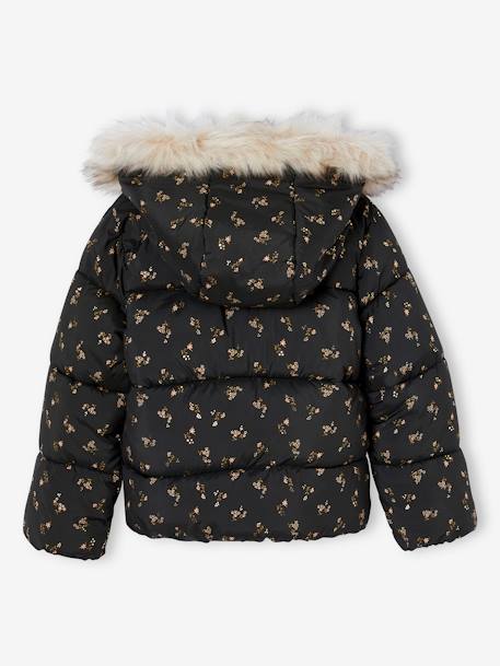 Padded Jacket with Hood & Polar Fleece Lining for Girls anthracite+gold+rosy - vertbaudet enfant 