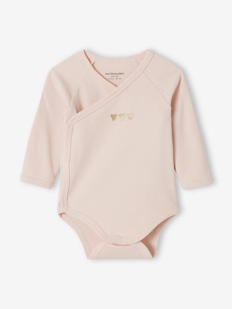 Lot 5 bodies 'coeur' manches longues ouverture naissance bébé en coton bio rose pâle - vertbaudet enfant 