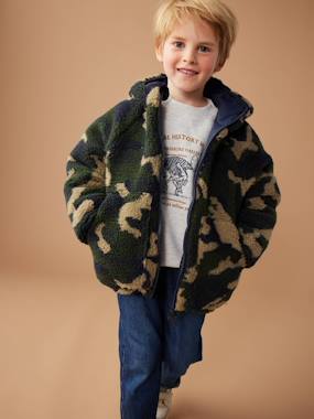 Boys-Reversible Hooded Jacket, Padded & in Sherpa, for Boys