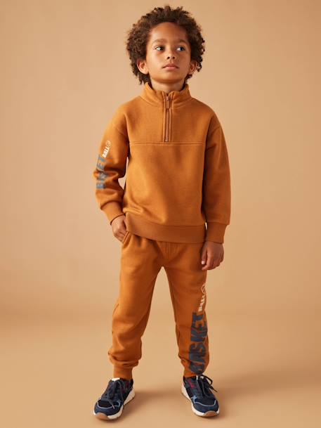Sweat col camionneur sport garçon motif basket sur manche anthracite+noisette - vertbaudet enfant 