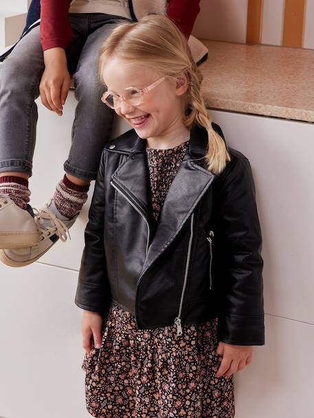 Leather-Effect Jacket for Girls black - vertbaudet enfant 