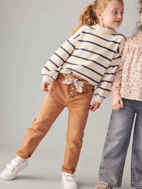 Pantalon fille paperbag ceinture foulard cannelle+mauve - vertbaudet enfant 
