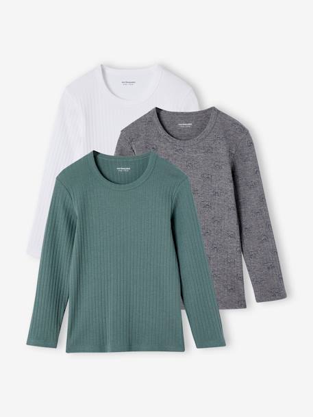 Lot de 3 tee-shirt à côtes manches longues garçon vert émeraude - vertbaudet enfant 