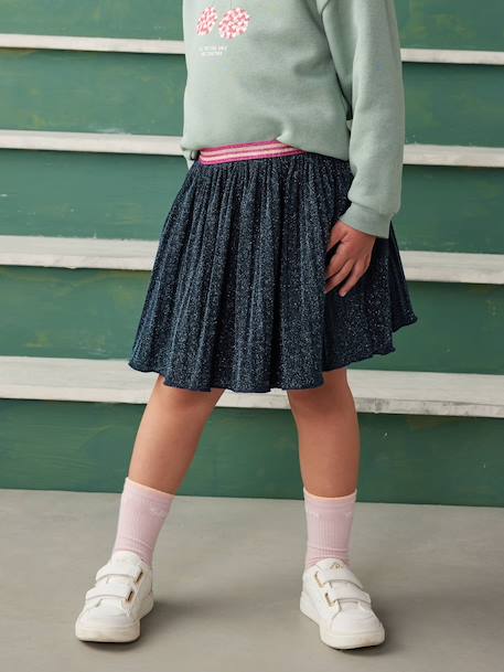 Pleated Glittery Skirt for Girls navy blue - vertbaudet enfant 