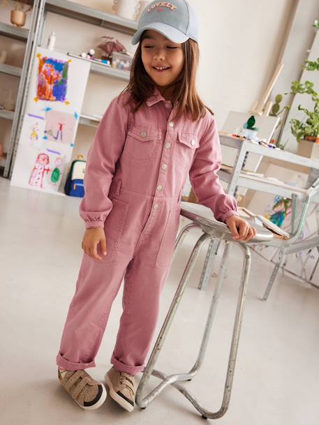 Long Jumpsuit in Garment-Dyed Fabric for Girls old rose - vertbaudet enfant 