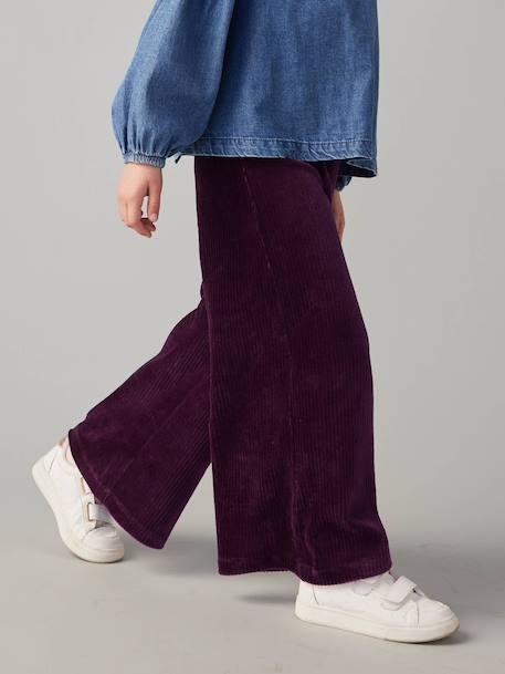Pantalon fille large en velours anthracite+bleu grisé+écru+kaki+marron+prune+rose - vertbaudet enfant 