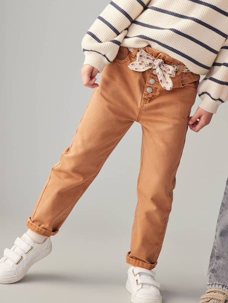 Pantalon fille paperbag ceinture foulard cannelle+mauve - vertbaudet enfant 