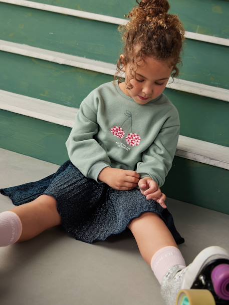 Sweat fille motif imprimé anthracite+corail+pivoine+sauge+vanille+vert de gris+violet+violine - vertbaudet enfant 