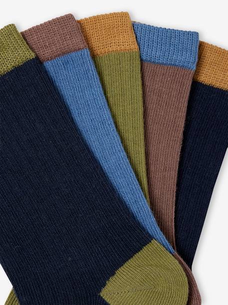 Pack of 5 Pairs of Two-Tone Rib Knit Socks for Boys night blue - vertbaudet enfant 