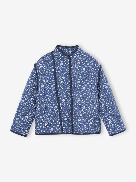 Padded Floral Jacket with Sherpa Lining, for Girls printed blue - vertbaudet enfant 
