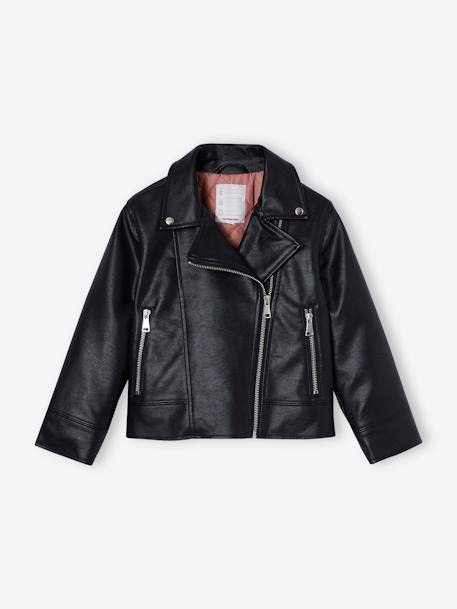 Leather-Effect Jacket for Girls black - vertbaudet enfant 