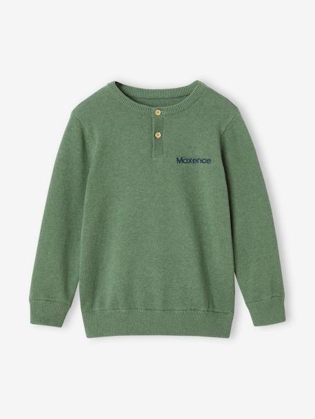 Pull garçon col tunisien vert chiné - vertbaudet enfant 