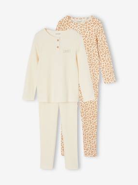 Lot de 2 pyjamas fille en côtes - vertbaudet enfant Fille-Lot de 2 pyjamas fille en côtes