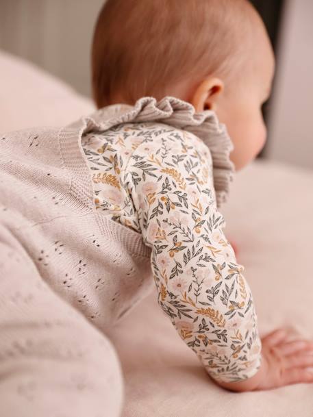 Salopette en tricot bébé bretelles à volants beige chiné - vertbaudet enfant 