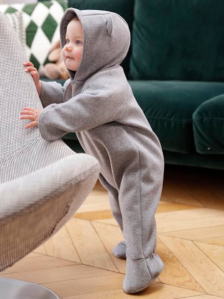 Combipilote bébé en drap de laine ouverture décalée gris chiné - vertbaudet enfant 