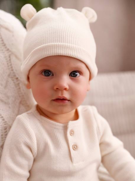 Ensemble naissance 3 pièces tee-shirt personnalisable legging bonnet bleu+écru - vertbaudet enfant 
