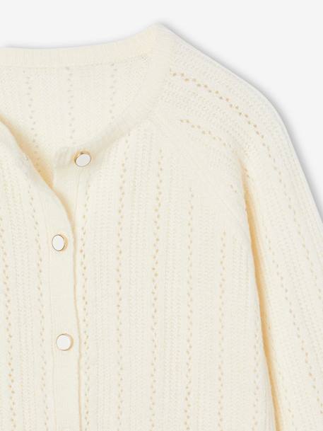 Cardigan in Lightweight Openwork Knit for Girls ecru+sage green - vertbaudet enfant 