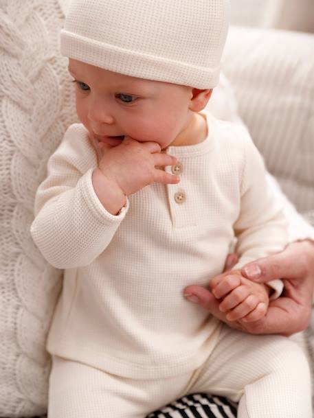 Ensemble naissance 3 pièces tee-shirt personnalisable legging bonnet bleu+écru - vertbaudet enfant 