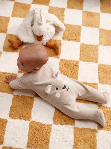 Pyjama bébé mixte velours animal personnalisable beige chiné+gris chiné - vertbaudet enfant 