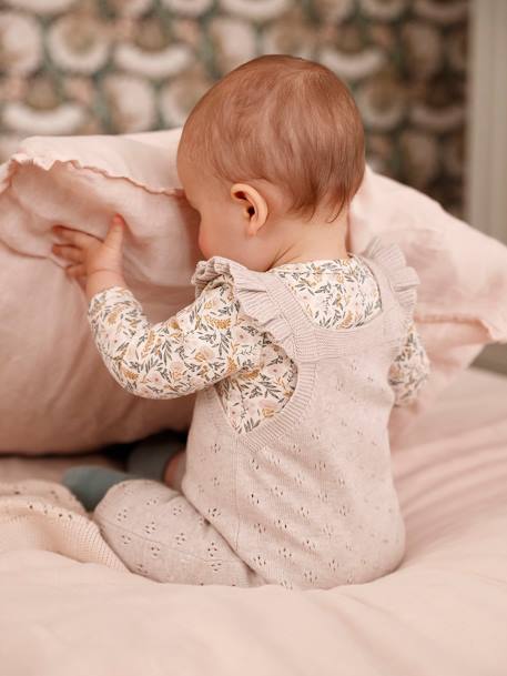 Salopette en tricot bébé bretelles à volants beige chiné - vertbaudet enfant 