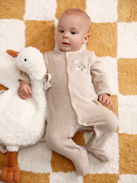 Pyjama bébé mixte velours animal personnalisable beige chiné+gris chiné - vertbaudet enfant 