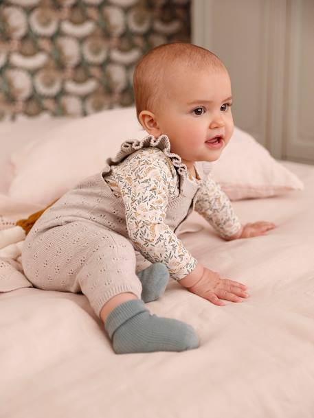 Salopette en tricot bébé bretelles à volants beige chiné - vertbaudet enfant 