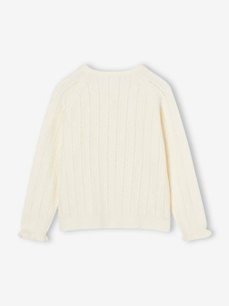 Cardigan in Lightweight Openwork Knit for Girls ecru+sage green - vertbaudet enfant 