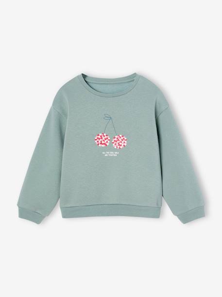 Sweat fille motif imprimé anthracite+corail+pivoine+sauge+vanille+vert de gris+violet+violine - vertbaudet enfant 