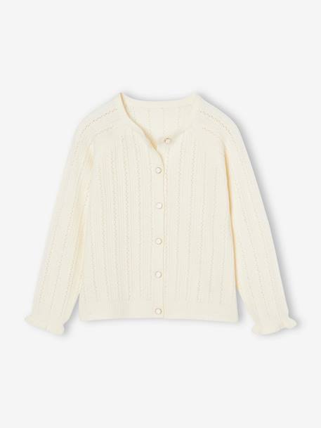 Cardigan in Lightweight Openwork Knit for Girls ecru+sage green - vertbaudet enfant 