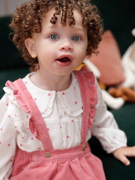 Hearts Blouse in Cotton Gauze for Baby Girls ecru - vertbaudet enfant 