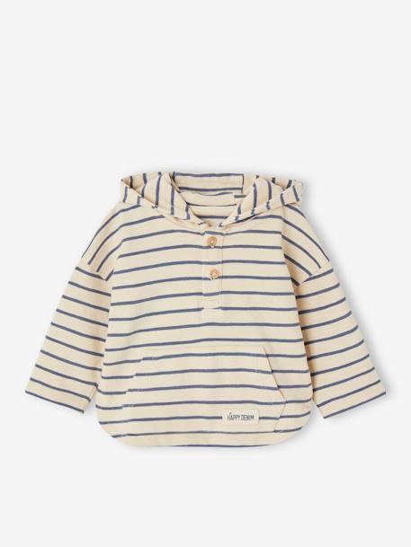 Striped Hooded Top for Baby Boys crystal blue+sandy beige+tomato red - vertbaudet enfant 