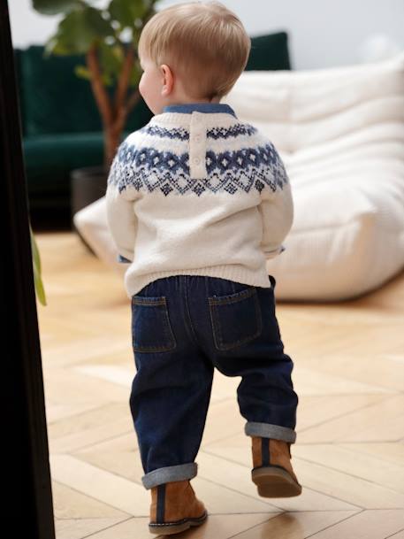Jacquard Jumper in Ultra Soft Fuzzy Knit for Baby Boys ecru+khaki - vertbaudet enfant 