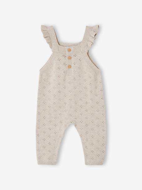 Knitted Dungarees with Frilly Straps for Babies marl beige - vertbaudet enfant 