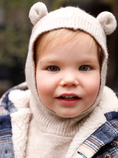 Cagoule avec plastron bébé fille en maille beige chiné+gris chiné - vertbaudet enfant 