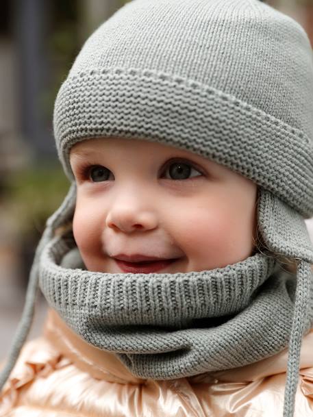 Beanie + Snood + Mittens Set for Baby Boys, Basics aqua green - vertbaudet enfant 