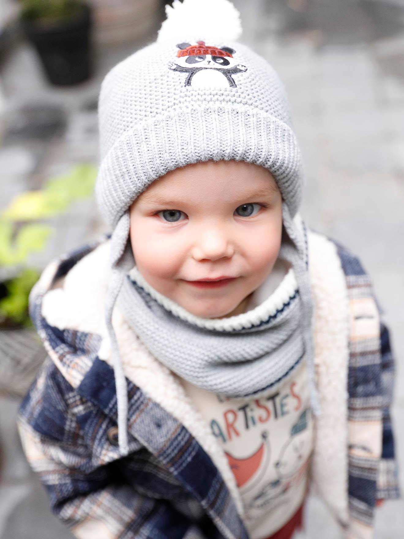 Ensemble Bonnet, Snood Et Moufles Bébé Vertbaudet - Jacquard Gris Chiné, Taille 12/18 Mois, Doublure Polaire - 9