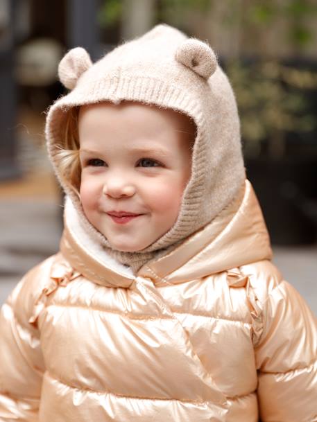 Cagoule avec plastron bébé fille en maille beige chiné+gris chiné - vertbaudet enfant 