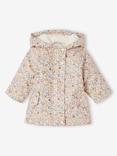 Floral Hooded Raincoat, Lined, for Baby Girls night blue+printed pink - vertbaudet enfant 