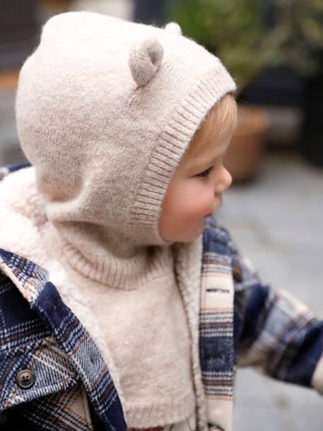 Cagoule avec plastron bébé fille en maille beige chiné+gris chiné - vertbaudet enfant 