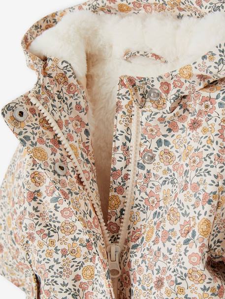 Floral Hooded Raincoat, Lined, for Baby Girls night blue+printed pink - vertbaudet enfant 