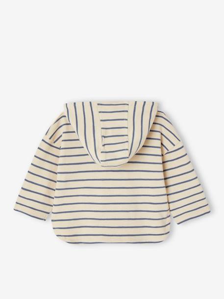 Striped Hooded Top for Baby Boys crystal blue+sandy beige+tomato red - vertbaudet enfant 