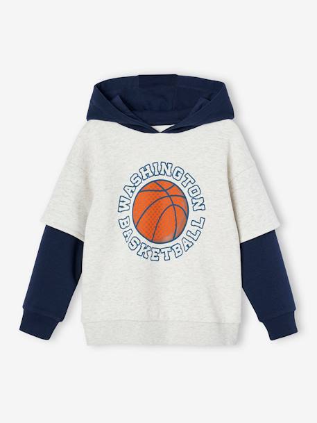 Sports Sweatshirt with Double Sleeves, Ball in Relief, for Boys fir green+marl white - vertbaudet enfant 