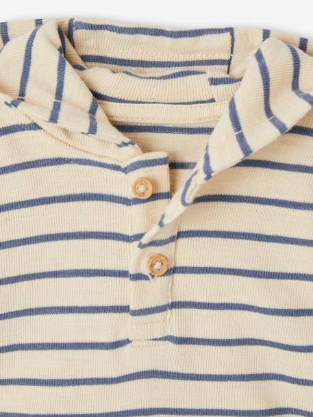 Striped Hooded Top for Baby Boys crystal blue+sandy beige+tomato red - vertbaudet enfant 