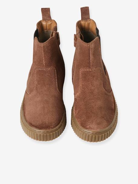 Boots fille cuir zippées et élastiquées beige+camel+marine - vertbaudet enfant 