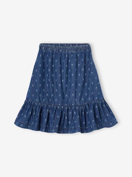 Jupe mi longue à volant en denim léger fille bleu moyen - vertbaudet enfant 