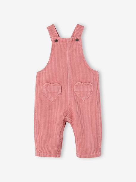Corduroy Dungarees for Babies, Heart-Shaped Pockets dusky pink - vertbaudet enfant 
