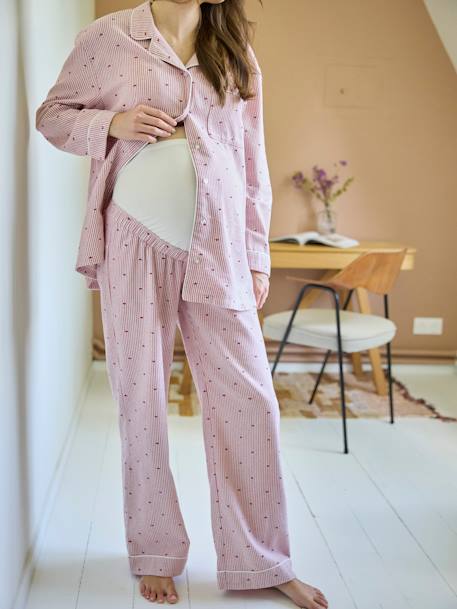 2-Piece Pyjamas in Striped Flannel & Hearts Motifs nude pink - vertbaudet enfant 