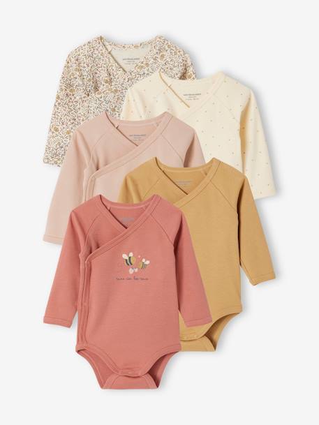 VERTBAUDET Lot 5 Bodies Bébé Cœur Manches Longues - Ouverture Naissance Coton Bio - Idéal Trousseau Et Cadeau