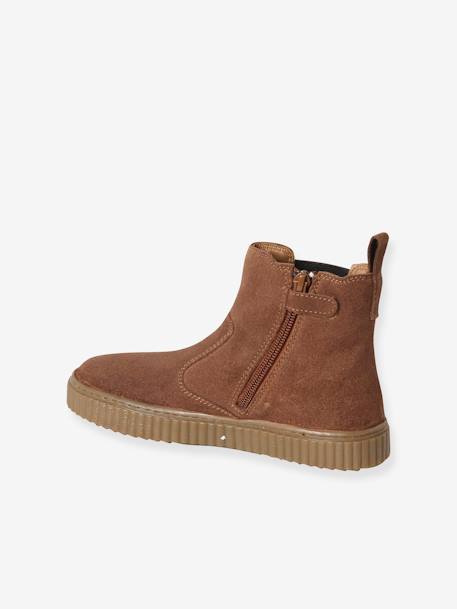 Leather Chelsea Boots with Elastic & Zip for Girls beige+camel+navy blue - vertbaudet enfant 