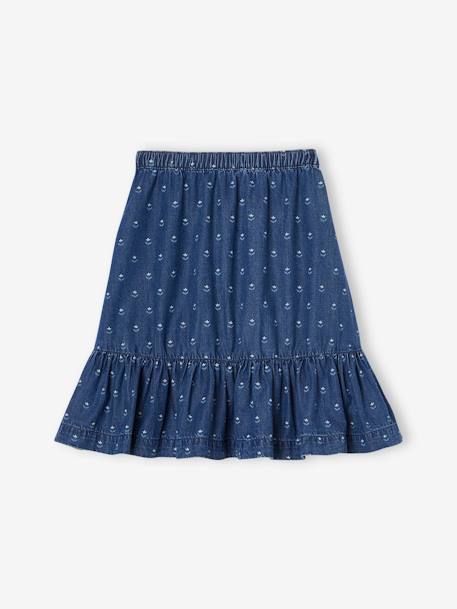 Jupe mi longue à volant en denim léger fille bleu moyen - vertbaudet enfant 